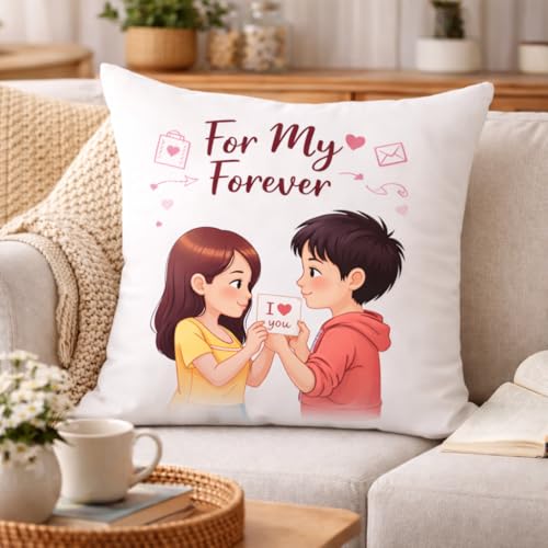 Image of Premium Throw Pillow Cushion | Romantic Love Gift for Wife, Husband, Girlfriend & Boyfriend | Anniversary, Birthday & Valentine's Day | 16x16 inch with Premium Filler - Forever Love