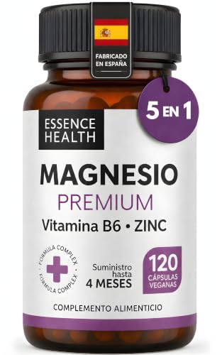 Magnesio Premium Complex 5 en 1 | Complejo de Magnesio con Bisglicinato y Citrato de Alta Absorción + Zinc y Vitamina B6 | 120 Cápsulas Veganas | Apoyo Muscular | Estrés y Energía | 4 Meses