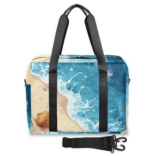 Colorful Seashell Travel Duffel Bag for Men Women Ocean Jellyfish Sports Gym Bag Waterproof Weekender Overnight Bags Foldable Carry on Backpack for Swim Yoga Fitness Workout