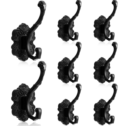 Zonon 8 Pcs Black Vintage Coat Hooks Decorative Towel Hooks
