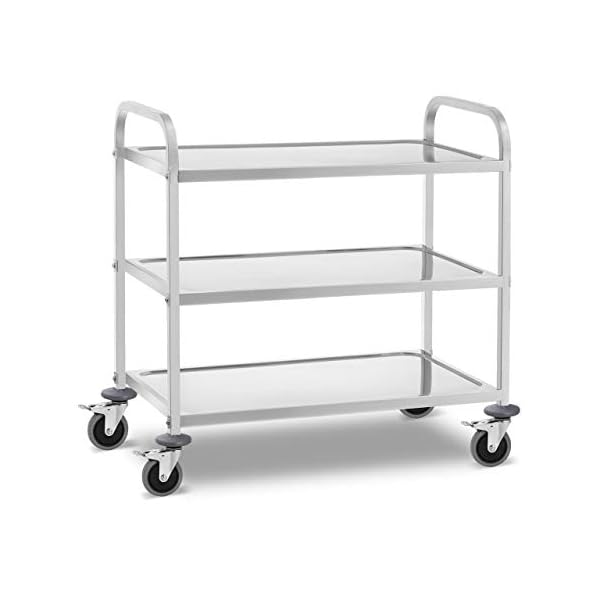 Royal Catering RCSW 3B Servierwagen 3 Borde bis 240 kg Edelstahl 4 Lenkrollen 4 Feststellbremsen Küchenwagen…