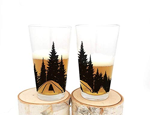 Pint Glasses By Black Lantern – Handmade Craft Beer Glasses And Bar Glassware – Camping In The Woods Design (Set Of Two 16Oz. Glasses) #TOP7