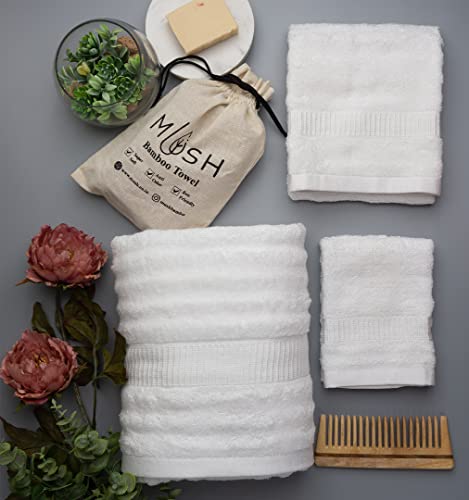 Mush Bamboo Towel : Ultra Soft, Absorbent - 600 GSM Set of 3 Piece (Bath, Hand and Face) (White)