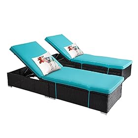 J-SUN-7 2 Pieces Outdoor PE Wicker Chaise Lounge, Patio Reclining Chair Furniture Set Pool Deck Adjustable Backrest… 41JsrbY0S8L. SS280