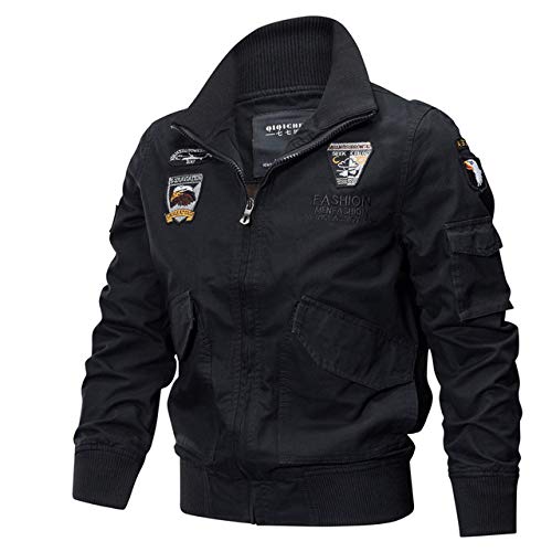 Loeay Chaqueta de los Hombres Otoño Invierno Casual Chaqueta Cortavientos Slim Fit Cremallera Militar Cargo Outwear Piloto Tactical Air Force Coat 1 XL