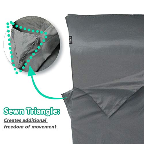Frelaxy Sleeping Bag Liner, Warm Weather Ultralight Sleeping Bag, Comfy & Easy Care Travel & Camping Sheet With Pillow Pocket, 4 Seasons Warm Cold Weather, Adults & Kids (Dark Gray - No Zipper) #TOP2