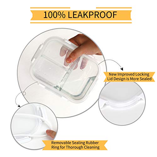 Bayco 8 Pack Glass Meal Prep Containers 3 Compartment, Glass Food Storage Containers With Lids, Airtight Glass Lunch Bento Boxes, Bpa-Free & Leak Proof (8 Lids & 8 Containers) - White #TOP3