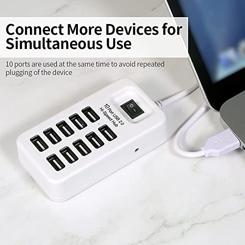 Image of 10-Port USB 2.0 Hub for PC Laptop Mobile | High-Speed Multi USB Adapter | Fast File Transfer 480Mbps | Plug & Play | Charging Hub | Portable Desktop USB Splitter | Windows Mac Compatible