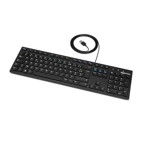 Amazon Basics Clavier USB filaire discret avec disposition française, noir mat
