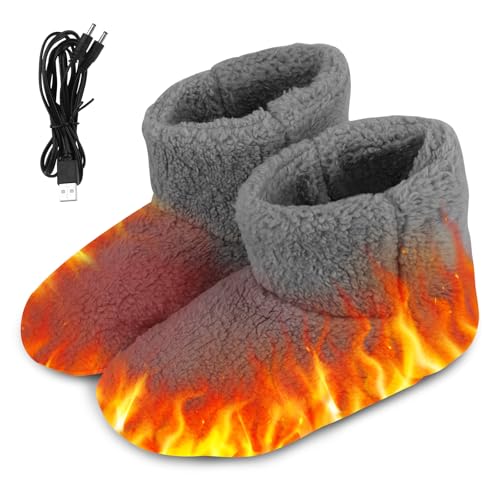 Pantofole Riscaldanti Elettriche USB,Scarpe Riscaldanti in Peluche,USB Inverno Caldi Pantofole Calde,Stivali Riscaldati per Casa, Ufficio Inverno Freddo,Stivaletti riscaldati per Uomini(Grigio)