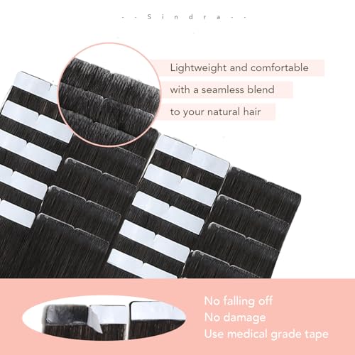 Image of Sindra Invisi Edge Tape in Hair Extensions Human Hair, 16 Inch 45g 20pcs Natural Black to Medium Brown Invisible Extensions Natural Straight Seamless Injected Tape Ins
