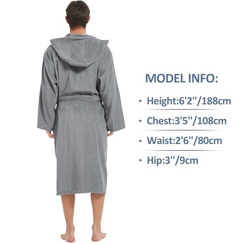 Image of Mens Robe with Hood-Classic Terry Cloth Bathrobe for Men,Soft Knee Length Bathrobes
