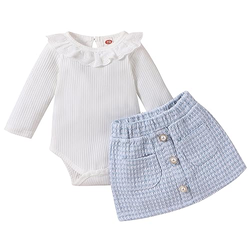 Image of Mubineo Baby Girl Fall Winter Clothes Skirt Outfits Long Sleeve Romper Mini Skirts Cute Newborn Outfit