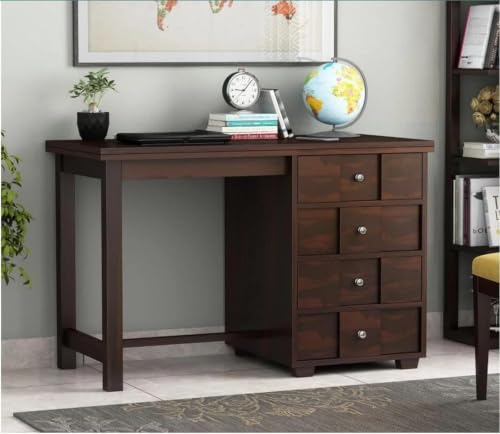 Image of Solid Sheesham Wooden Study Table & Desk with Drawer for Office and Home | Computer Laptop Table | Reading & Writing Desk | Laptop Desk (Walnut F)