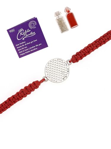 Image of Sukkhi Rakhi 925 Sterling Silver Designer Infinity Silver Rakhi Bracelet for Men with Roli Chawal & Free Greeting Card with Certificate of Authenticity | 925 Silver Rakhi for Brother
