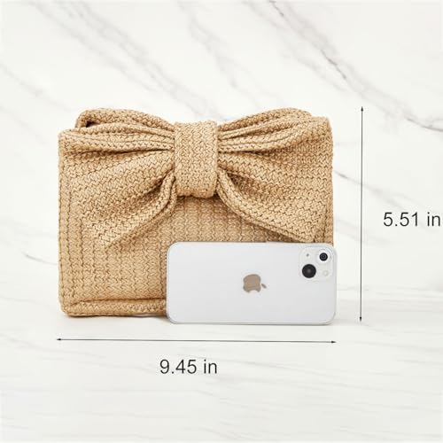 Image of Huralona Women Straw Woven Clutch Purse Pleated Handbag for Summer Beach Vacation Straw Shoulder Crossbody Bag