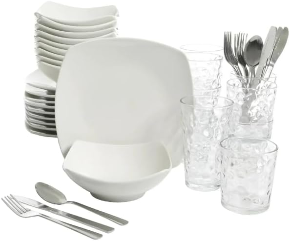 Generic Everyday Home Square White Ceramic Expanded Dinnerware 12 Piece Set