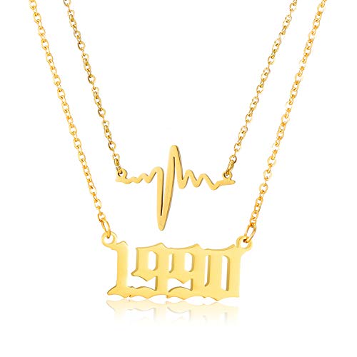 RWQIAN Birth Year Necklace for Women 1990 Necklace Gold Birthday Gift Charm Friendship Jewelry