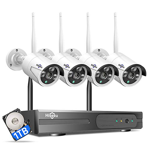 [Expandable 8CH,2K] Hiseeu Wireless Security Camera System with 1TB Hard Drive, 8 Channel NVR 4Pcs 1296P