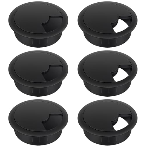 Bolatus Passe Cable Bureau 60 mm – Lot de 6 passages de Passe Fil Bureau en Plastique Noir Passage de câbles, Organisateur de Gestion des câbles pour la...