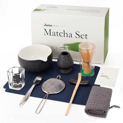 Joiish 10-Pcs Matcha Kit Set, Whisk and Bowl with Spout & Measuring Spoon, Japanese Tea Making Tools, Charcoal Grey