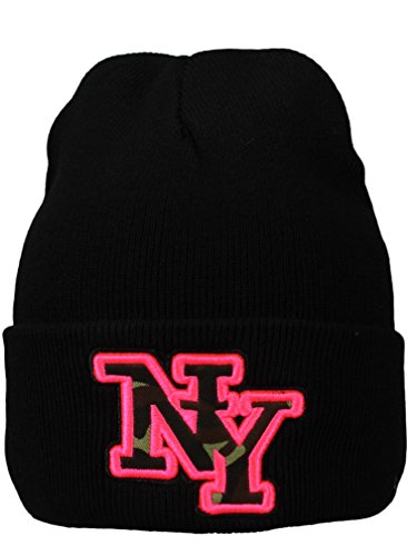 Alex Flittner Designs - Gorro de punto - para hombre Negro NY pink Talla única