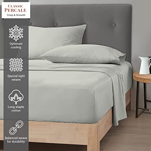Pizuna Cotton Percale Double Fitted Sheet Silver,100% Long Staple Combed CottonFitted Bed Sheets Double 140x200 cm,Percale Weave 40 cm Deep Fitted Sheets for Double Bed 1 PC Silver - Image 2