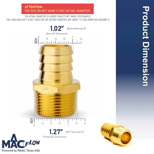 MAACFLOW MAACFLOW Brass 1" Male NPT to 1" Hose ID Barb Barbed Hose Fitting Adaptor Connector (Pack of 1) by MAACFLOW - Image 2