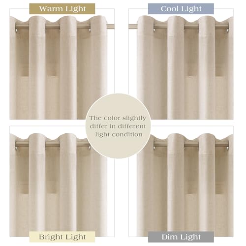 Image of Birch Beige Linen Curtains 84 Inches Long for Living Room Grommet Top Luxury Light Filtering Semi Sheer Curtain Modern Farmhouse Decor Elegant Coastal Sheer Drapes for Bedroom Office 52x84, 2 Panel
