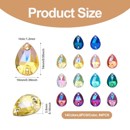 PH PandaHall 84pcs Teardrop Sew on Rhinestones Faceted Crystal Glass Claw Rhinestone Flatback Cabochons for DIY Dress Clothes Shoes Bag Decorations (GLAA-TA0001-45-YS-EU) - Image 2