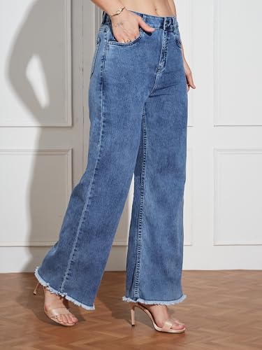 Image of Miss Chase Women's Wide-Leg High-Rise Regular-Length Stretchable Shaping Denim Jeans