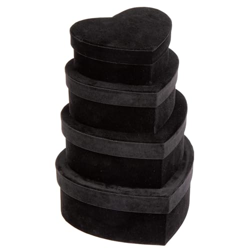 GnFlus Black Heart Shaped Gift Boxes with Lids for Presents 4 Pack Velvet Nesting Gifts Box for Arrangements Flowers Valentines Christmas Thanksgiving Wedding Birthdays Bridesmaid Anniversary Party