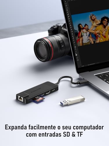 Image of Lemorele USB-C 10 in 1 Hub Adapter with Gigabit Ethernet, 4K HDMI, 4 USB 3.0 Ports, 100W PD and SD /TF Reader - Plug & Play for MacBook Air /Pro, iPad, Steam Deck and Switch