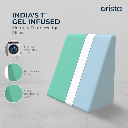 Image of Orista Wedge Pillow Made with Advance Gel Blended Memory Foam Complete Back Support, Acid Reflux, Anti Snoring, Leg Elevation, Improves Comfort and Posture | 20 x 20 x 10 Inch | Green Velvet Cover