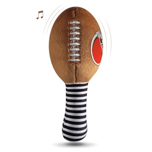 Image of Cleveland Browns Plush Football Rattle by Smilo - Officially Licensed NFL Baby Rattle Toy - Soft Baby Rattle with Bell - for Babies and Toddlers from 3 Months