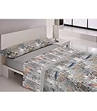 Incluye una sábana encimera de 180x270 cm, una bajera de 105x190/200 cm + 27 cm, y una funda de almohada de 45x125 cm.