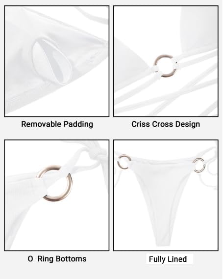 Holipick String Bikini Sets for Women Ribbed Halter Two Piece Swimsuit Sexy Triangle O Ring Strappy Thong Cheeky Bathing Suit - Image 6