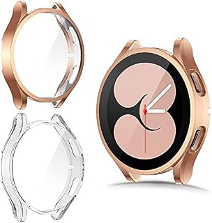 CAVN Screen Protector Compatible with Samsung Galaxy Watch 4 40mm, 2 Packs TPU Plated Full-Cover Scratch-Proof Protective Bumper Shell Case for Galaxy Watch 4 40mm, Rosegold & Clear
