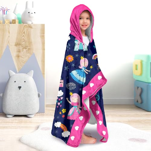 Image of Dance Girls Beach Towel with Hoodie for Kids Toddlers Age 4-8, Pink Blue Bath Towels Shower Wrap for Girls, Hooded Poncho Beach Blanket for Pool Swimming Cute Wearable Bath Towel for Child