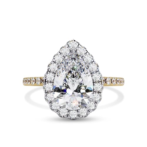 SAVEARTH DIAMONDS Halo Solitaire Engagement Rings For Women, Center 10x7mm Pear Cut Lab Created Moissanite Teardrop Promise Ring for Her in 10K / 14K Solid Gold or 925 Sterling Silver2