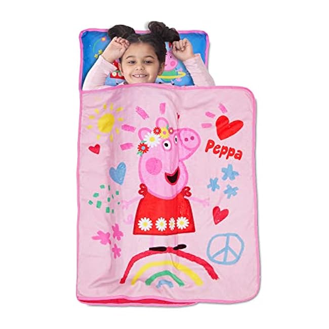 NoJo Peppa Pig I'm so Happy Toddler Nap Mat - Includes Attached Pillow and Fleece Blanket
