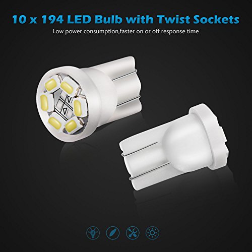 image for Partsam T10 194 168 LED Dash Instrument Light Bulbs White with Twist L