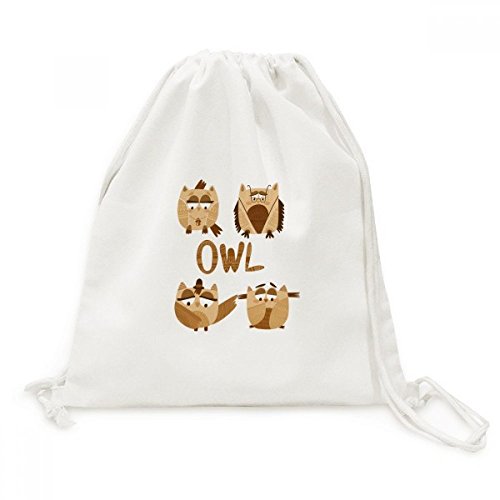 Sac à dos cordon en toile avec motif hibou pour balades et loisirs