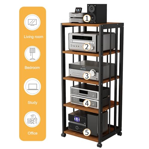 Support multimédia AV réglable : meuble stéréo d'angle marron pour système audio - 6