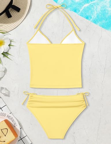 Image of Girls Swimsuit 2 Piece Bathing Suit Criss Cross Ruched Girl Tankini Sets Printed Girls' Swimwear for 9-18 Years