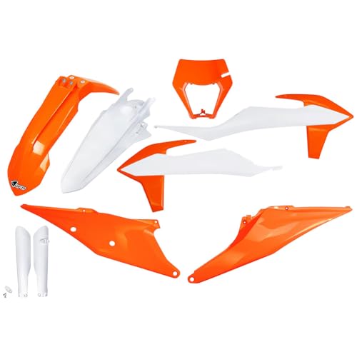 UFO Plast Full Plastic Kit Orange/White Compatible with KTM 150 XC-W/250 XC-W/300 XC-W/350 EXC-F/500 EXC-F 2020-2023/350 XCF-W/500 XCF-W 2020-2022/450 XCF-W 2023