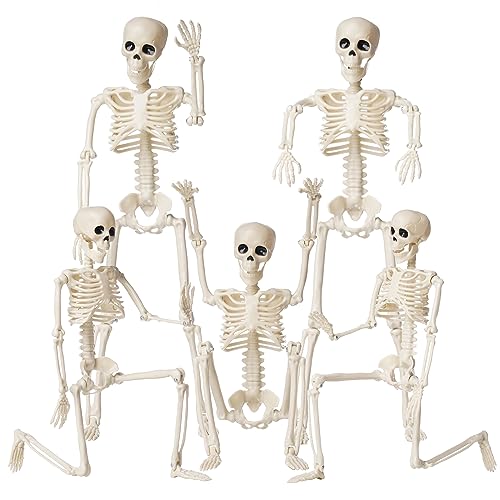 Halloween Skeletons Decorations, 16" Posable Plastic Skeleton 5 P...