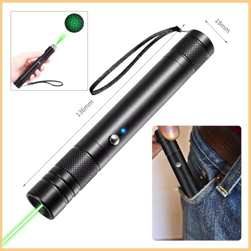 Usb Teaching Flashlight Portable Long Distance Green Light Flashlight Rechargeable Small Torche Super Bright For Outdoor Camping Night Hiking Cat Toys Construction Teachers Astronomy With Wrist Strap - 3