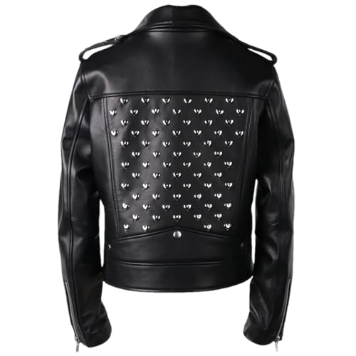Chaqueta De Cuero Real De Moda De Otoño Para Mujer Chaqueta De Motociclista Negra Para Mujer With Heart Rivet S