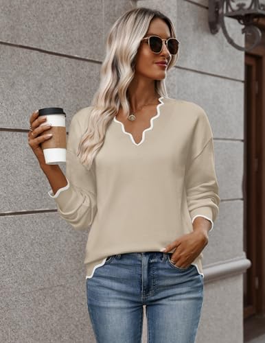 Image of Zeagoo Women's 2026 Fall V Neck Sweater Long Sleeve Lightweight Knit Tops